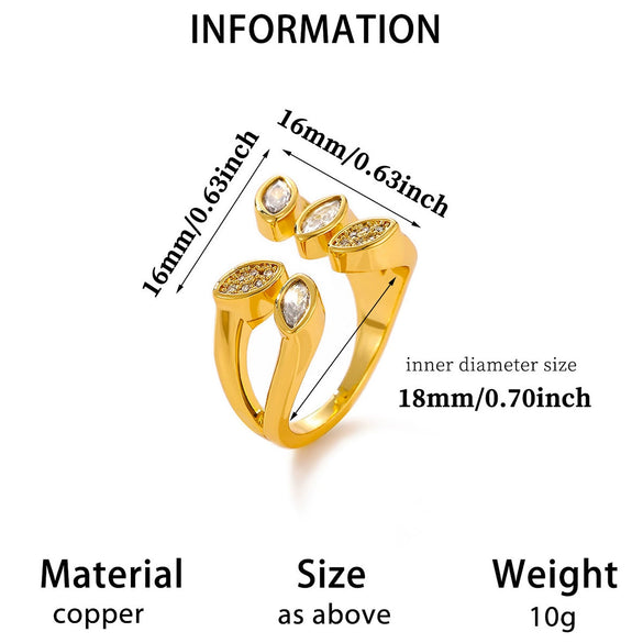 Minimalist Geometric Open Ring For Women Goldplated Copper Ring With Sparkling Diamond Details Wholesale Fashion Jewelry