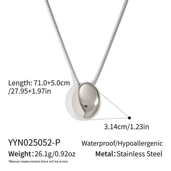 Minimalist Geometric Oval Pendant Sweater Necklace For Women Stainless Steel 18K Real Gold Plated