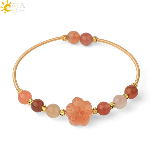Minimalist Geometric Red Agate And Crystal Bracelet With Rose Gold Tone Carved Claw Setting For Unisex