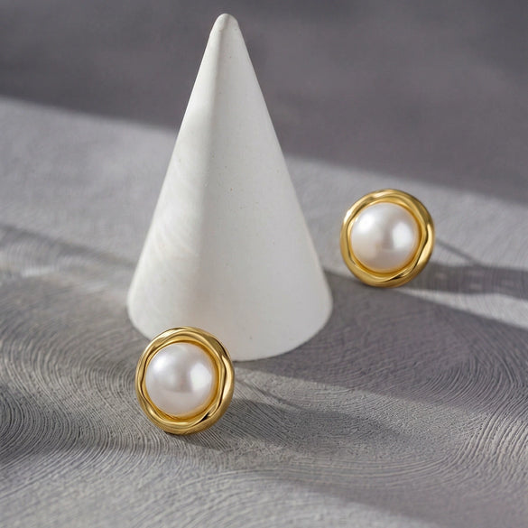 Minimalist Geometric Round Pearl 925 Silver Earrings With Zirconia For Women