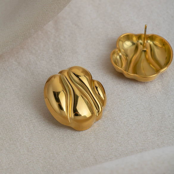 Minimalist Geometric Round Stainless Steel Vacuum Gold Plated Earrings For Women
