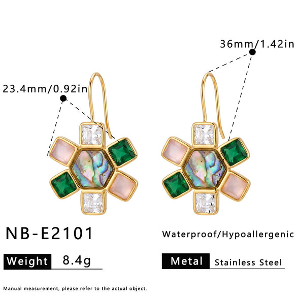 Minimalist Geometric Seashell Earrings With Zircon Accents Stainless Steel With Eighteen Karat Gold Plating For Women