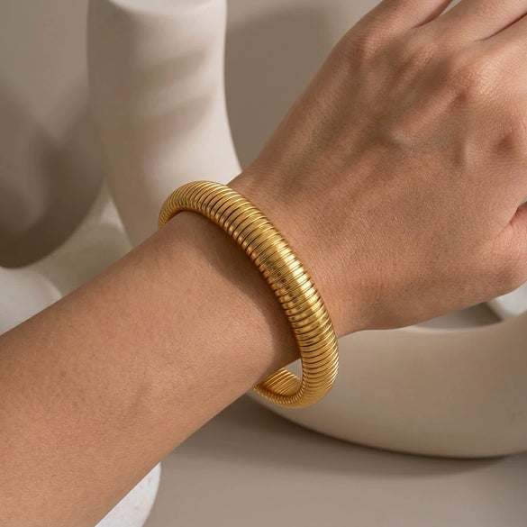 Minimalist Geometric Stainless Steel Goldplated Wideband Bracelet Modern Jewelry