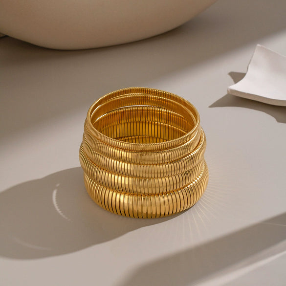 Minimalist Geometric Stainless Steel Goldplated Wideband Bracelet Modern Jewelry