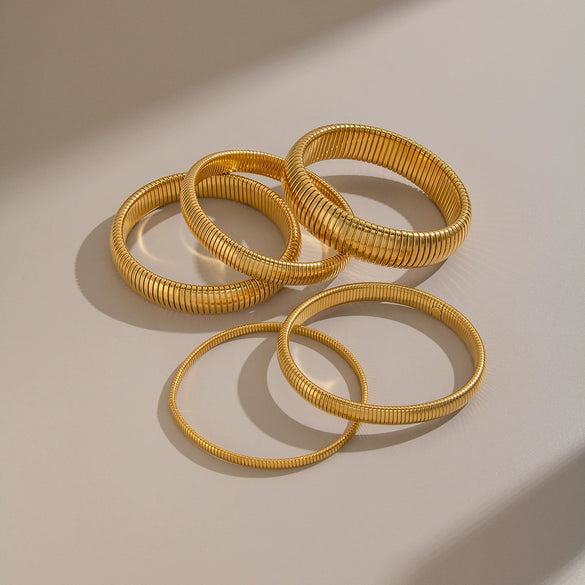 Minimalist Geometric Stainless Steel Goldplated Wideband Bracelet Modern Jewelry
