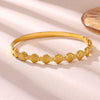Minimalist Geometric Stainless Steel Open Bangle Bracelet With Shell And Floral Texture Glossy 18K Gold Plated Finish For Women