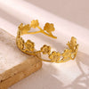 Minimalist Geometric Stainless Steel Open Bangle Bracelet With Shell And Floral Texture Glossy 18K Gold Plated Finish For Women