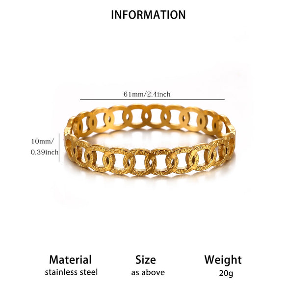 Minimalist Geometric Stainless Steel Open Bangle Bracelet With Shell And Floral Texture Glossy 18K Gold Plated Finish For Women