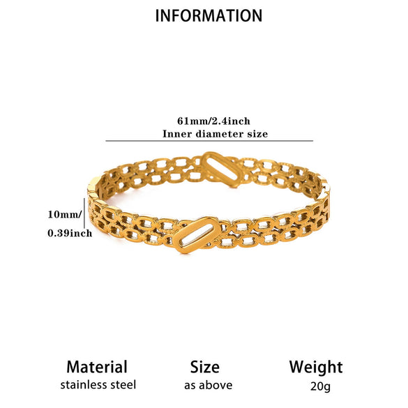 Minimalist Geometric Stainless Steel Open Bangle Bracelet With Shell And Floral Texture Glossy 18K Gold Plated Finish For Women