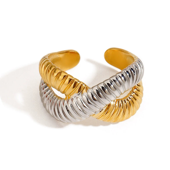 Minimalist Geometric Stainless Steel Ring With Gold And Silver Color Matching Electroplating
