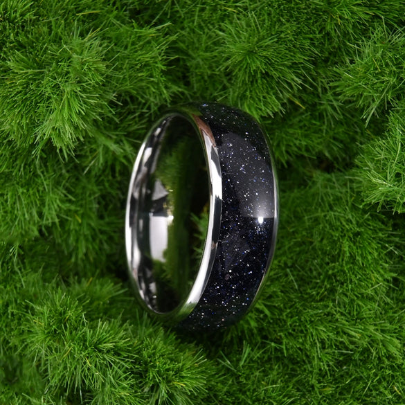 Minimalist Geometric Starry Sky Tungsten Steel Ring With Electroplated Finish For Men And Women