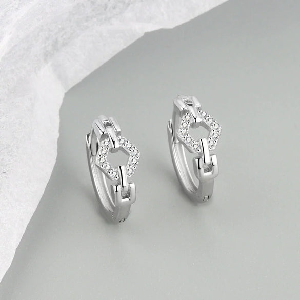 Minimalist Geometric 925 Sterling Silver Electroplated Earrings With Diamond Style Design Ear Buckle