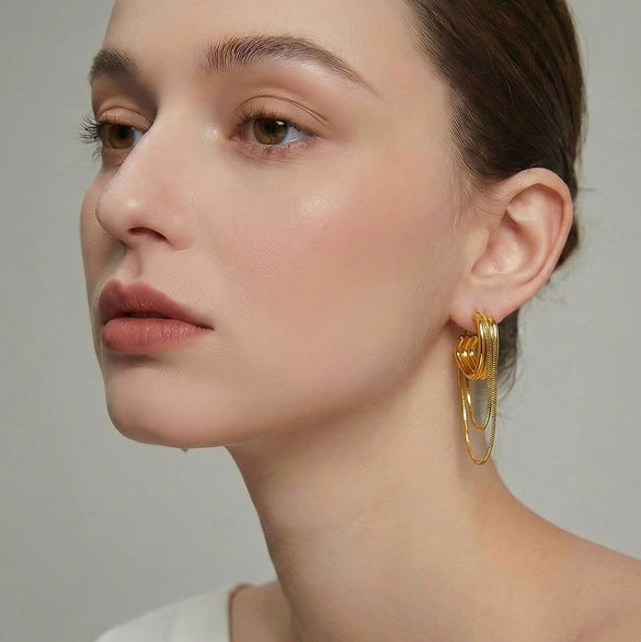 Minimalist Geometric Tassel Earrings For Women Gold Plated Stainless Steel Elegant Fashion Ear Accessories
