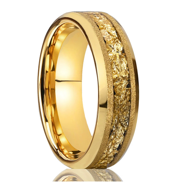 Minimalist Geometric Tungsten Steel Couple Rings With Gold Sandblasted Electroplated Finish And Gold Foil Detail Unisex Matching Rings