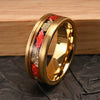 Minimalist Geometric Tungsten Steel Ring With Gold And Red Foil Inlay And Electroplated Finish For Unisex Jewelry