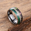 Minimalist Geometric Tungsten Steel Ring With Meteorite And Natural Green Opal Glass Stone Inlay Unisex Jewelry