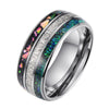 Minimalist Geometric Tungsten Steel Ring With Meteorite And Natural Green Opal Glass Stone Inlay Unisex Jewelry