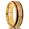Minimalist Geometric Tungsten Steel Ring With Spherical Design Gold Electroplated Finish Opal And Gold Foil Inlay And Barrelshaped Oak Wood Accent