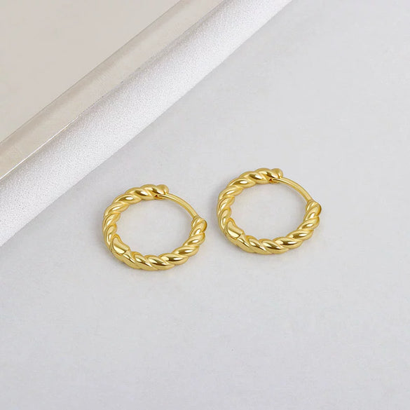 Minimalist Geometric Twist Pattern S925 Sterling Silver Earrings For Women In Gold And Silver Plated Finish