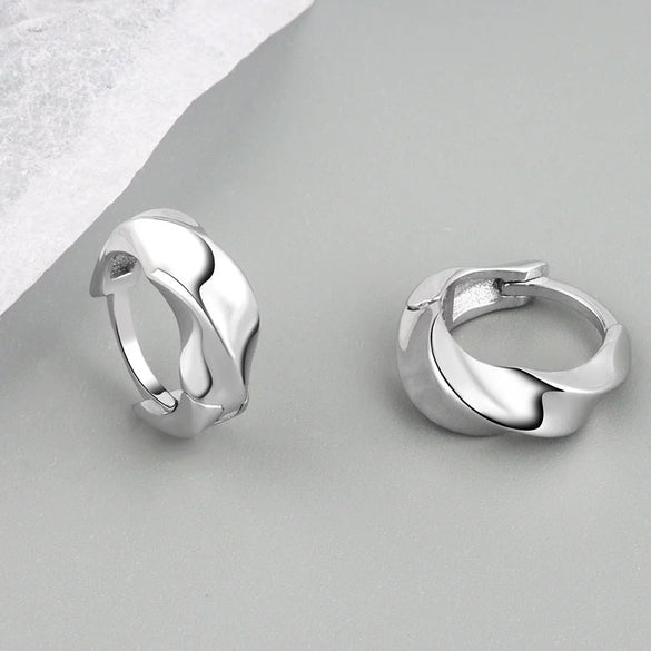 Minimalist Geometric Twisted Hoop Earrings In 925 Sterling Silver With Smooth Electroplated Finish