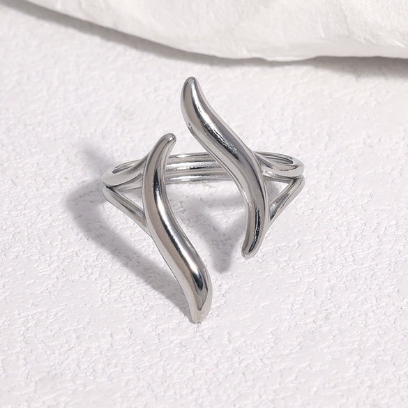 Minimalist Gold Electroplated Stainless Steel Open Ring For Women With Geometric Line Design