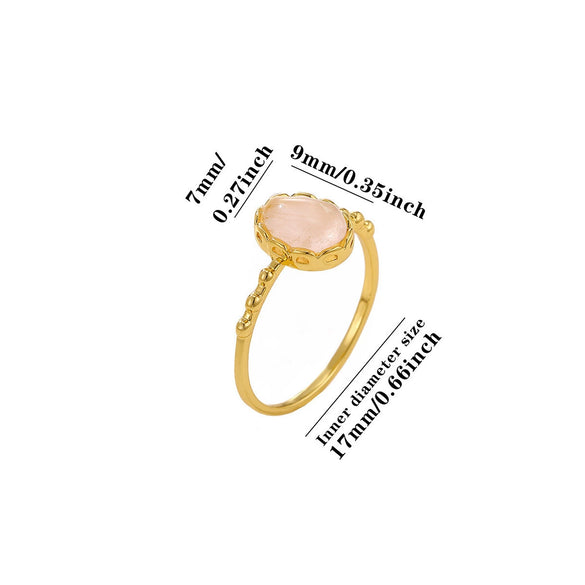 Minimalist Gold Plated Copper Open Ring With Natural Stone And Pearl Oval Geometric Design Unisex Jewelry