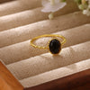 Minimalist Gold Plated Copper Open Ring With Natural Stone And Pearl Oval Geometric Design Unisex Jewelry