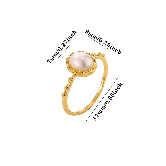 Minimalist Gold Plated Copper Open Ring With Natural Stone And Pearl Oval Geometric Design Unisex Jewelry