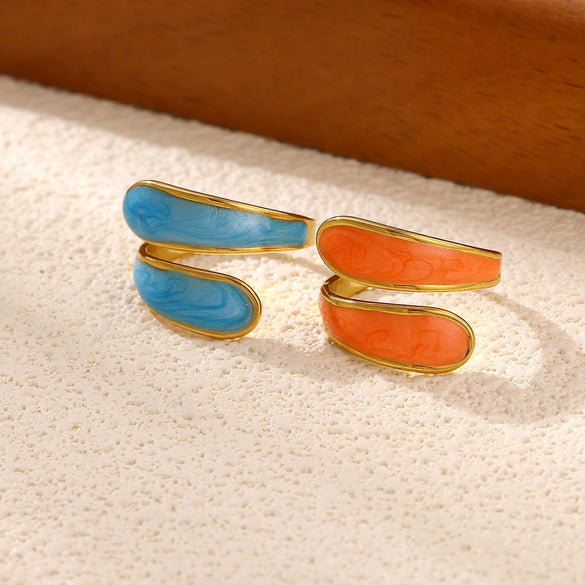 Minimalist Gold Plated Stainless Steel Enamel Drip Geometric Open Ring Unisex Jewelry Wholesale