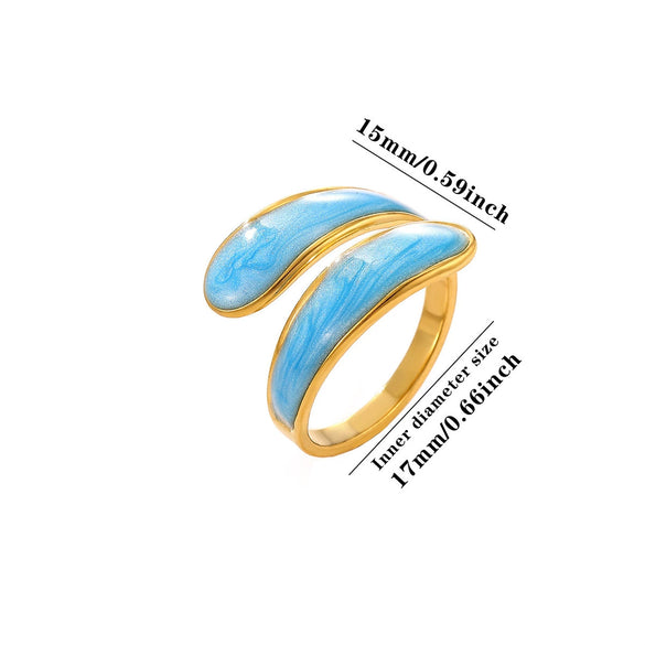 Minimalist Gold Plated Stainless Steel Enamel Drip Geometric Open Ring Unisex Jewelry Wholesale