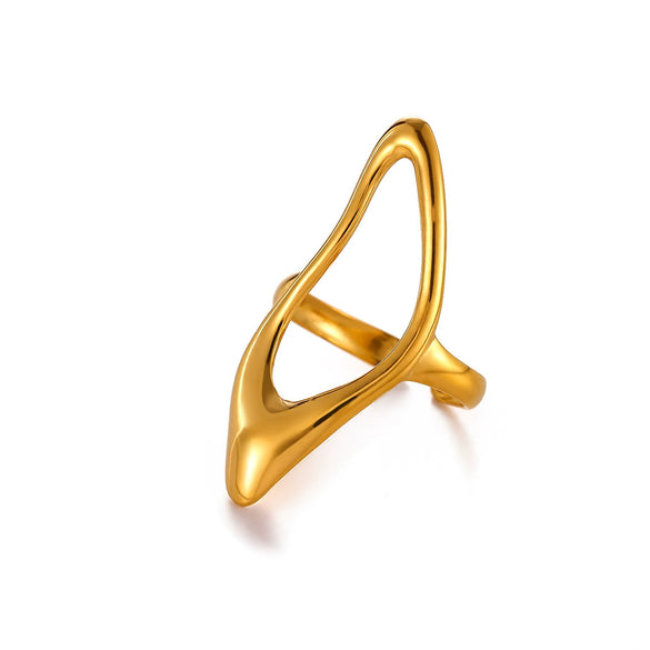 Minimalist Gold Plated Stainless Steel Ring With Irregular Geometric Lines And Open Band Design For Unisex Wear