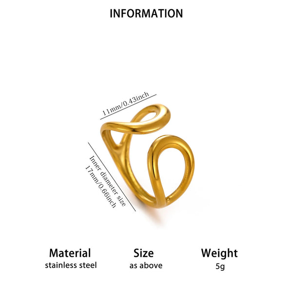 Minimalist Gold Plated Stainless Steel Ring With Irregular Geometric Lines And Open Band Design For Unisex Wear