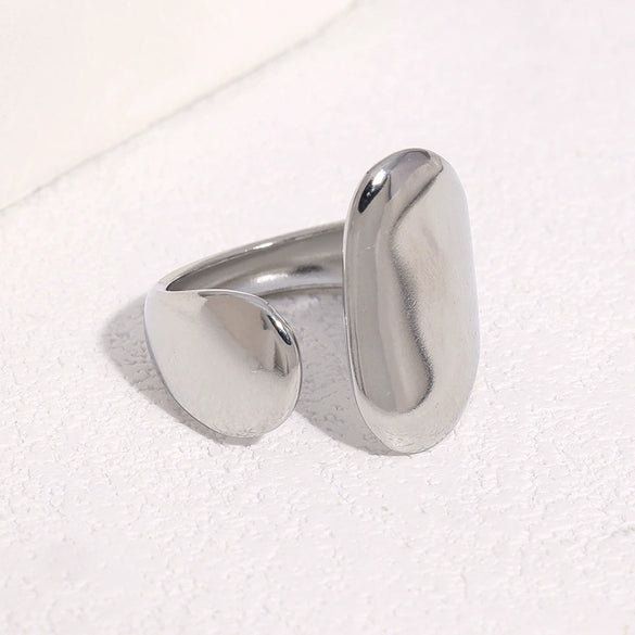 Minimalist Gold Tone Stainless Steel Open Ring For Women Polished Geometric Asymmetrical Electroplated Jewelry