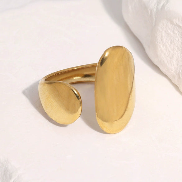 Minimalist Gold Tone Stainless Steel Open Ring For Women Polished Geometric Asymmetrical Electroplated Jewelry