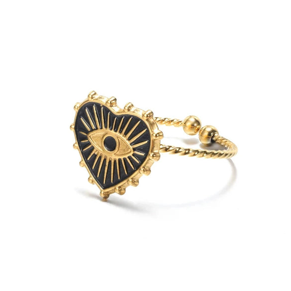 Minimalist Goldplated Titanium Steel Open Ring With Heartshaped Geometric Design Faderesistant Unisex Fashion Jewelry