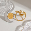 Minimalist Hammer Pattern Geometric Gold And Silver Moon Sun Adjustable Opening Titanium Steel Ring