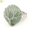 Minimalist Handmade Crystal Open Adjustable Ring With Natural Stone Arc Surface And Tree Of Life Design For Unisex Wear