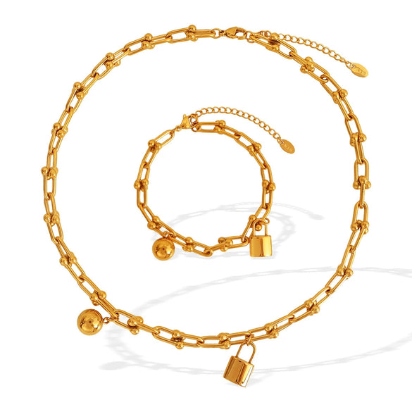 Minimalist Handmade 316L Stainless Steel Round Bead Chain Lock Necklace And Ushaped Chain Bracelet Electroplated Jewelry For Women
