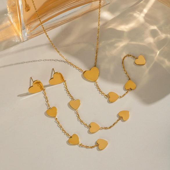 Minimalist Heart Shaped Stainless Steel Jewelry Set With Tassels Electroplated For Women Necklace And Earrings