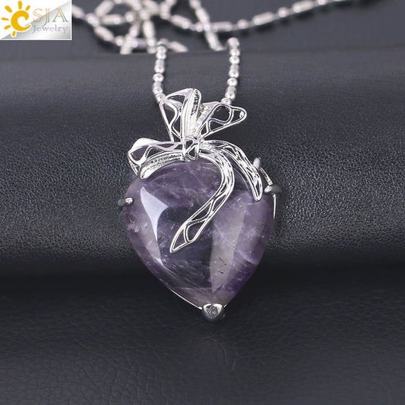 Minimalist Hollow Bow Natural Stone And Alloy Accessories Electroplated Valentine's Day Pendant Necklace