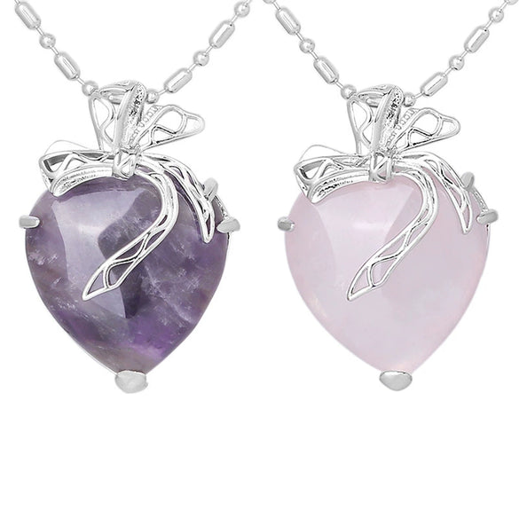 Minimalist Hollow Bow Natural Stone And Alloy Accessories Electroplated Valentine's Day Pendant Necklace