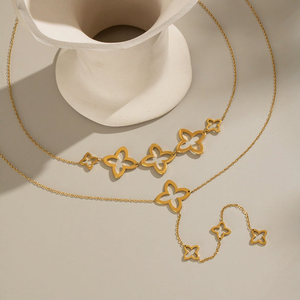 Minimalist Hollow Flower Pendant Necklace For Women Stainless Steel Jewelry With Electroplating Process