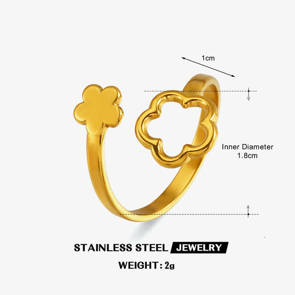Minimalist Hollow Flower Stainless Steel Ring For Women Electroplated Non Fading Sweet Floral Jewelry