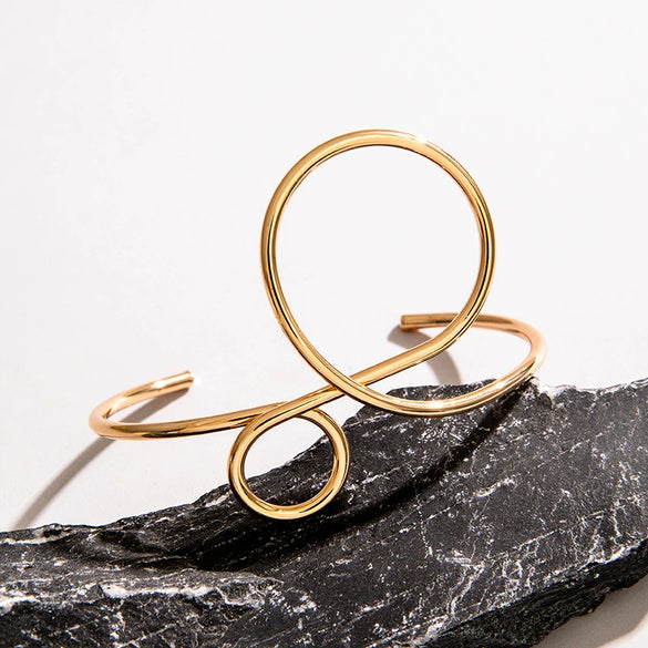 Minimalist Hollow Geometric Iron Bracelet And Open Finger Ring For Women Cold Style Niche Ins Tide