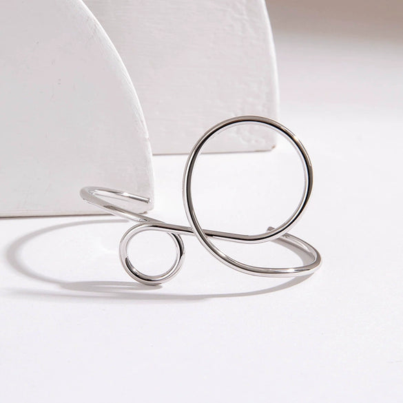 Minimalist Hollow Geometric Iron Bracelet And Open Finger Ring For Women Cold Style Niche Ins Tide