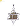 Minimalist Hollow Metal Cage Merkaba Pendant Necklace With Natural Stone Bead Chain Electroplated Crystal Fluorite And Agate Jewelry