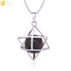 Minimalist Hollow Metal Cage Merkaba Pendant Necklace With Natural Stone Bead Chain Electroplated Crystal Fluorite And Agate Jewelry