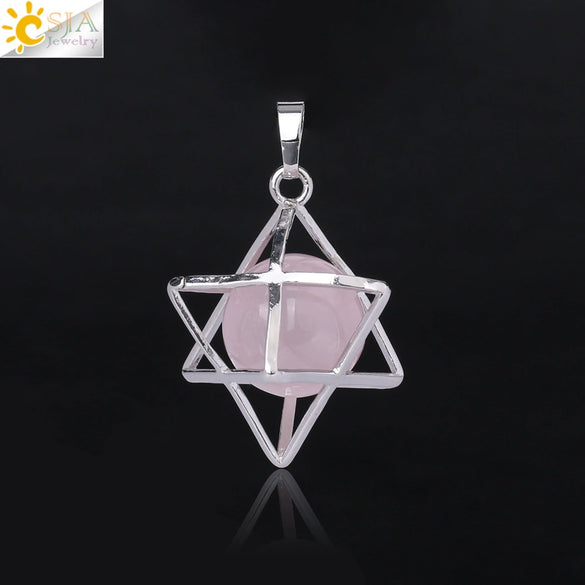Minimalist Hollow Metal Cage Merkaba Pendant Necklace With Natural Stone Bead Chain Electroplated Crystal Fluorite And Agate Jewelry