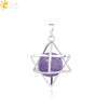 Minimalist Hollow Metal Cage Merkaba Pendant Necklace With Natural Stone Bead Chain Electroplated Crystal Fluorite And Agate Jewelry