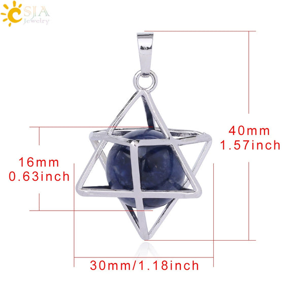 Minimalist Hollow Metal Cage Merkaba Pendant Necklace With Natural Stone Bead Chain Electroplated Crystal Fluorite And Agate Jewelry